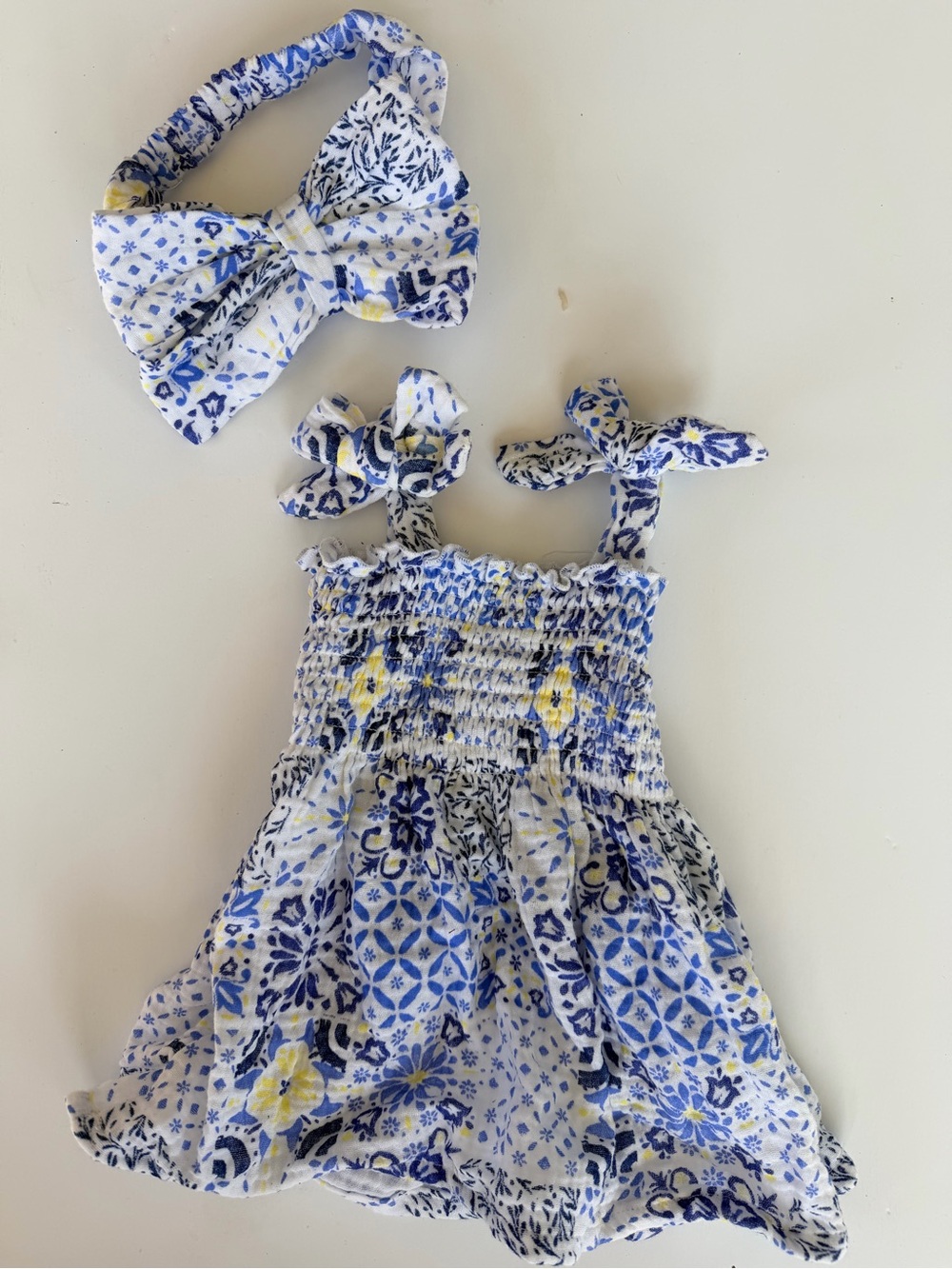 Dolce Vita White Blue and Yellow Floral Girls Sundress with Headband
